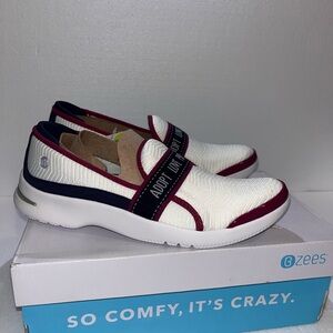 Bzees White and Red Sneakers Slip-On Comfort